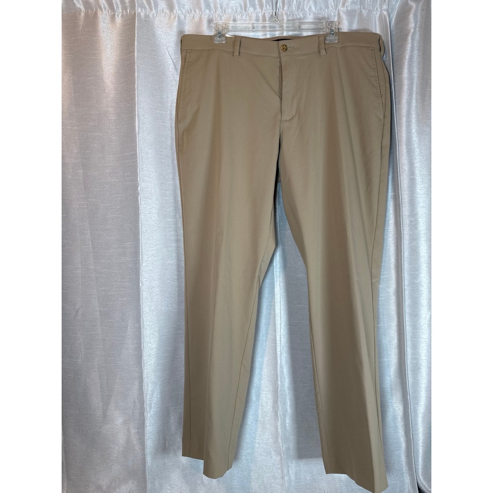 PGA Tour Mens Khaki Stretch‎ Golf Chino polyester Flat Front Pants Size 36x30